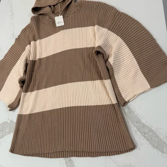 Free People Beach NWT Kami Hooded Sweater Set Womens Small Brown/Cream Oversized - Picture 7 of 15